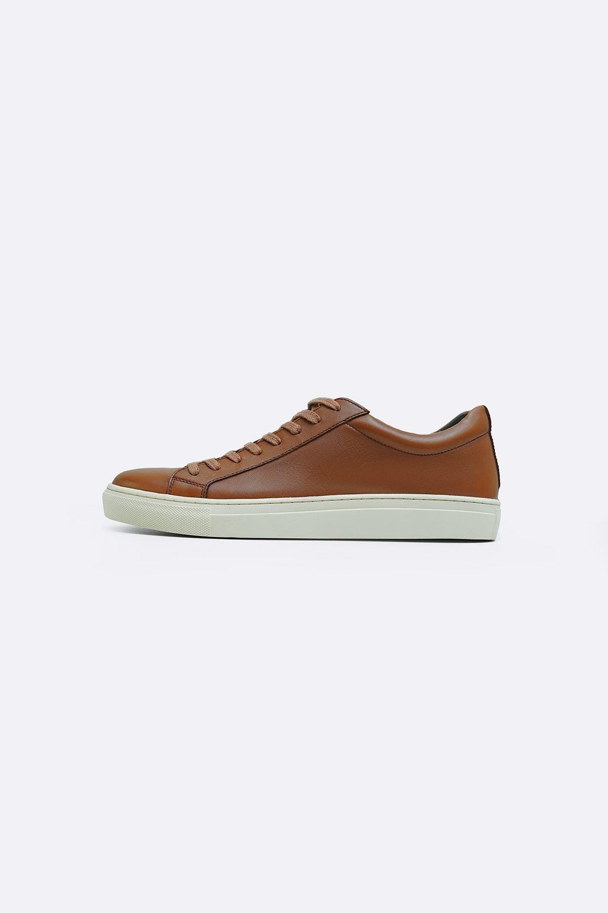 Men's Brown Leather Sneakers Casual Lowtop Trainers Bella