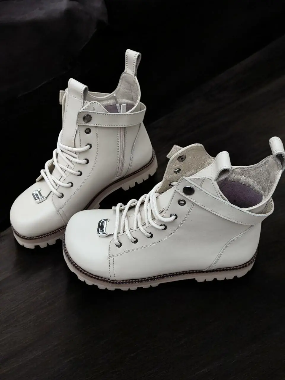Black Leather Combat Boots For Women Handmade Winter