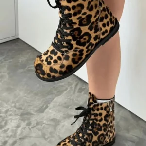 Winter Black Leather Boots Women Handmade Anatomical Lace