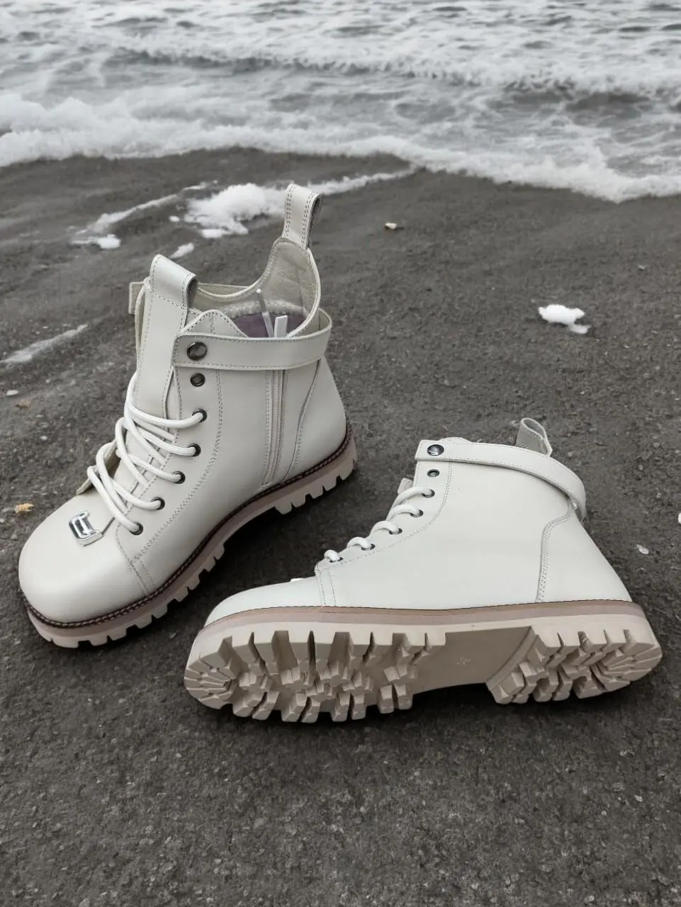 Black Leather Combat Boots For Women Handmade Winter