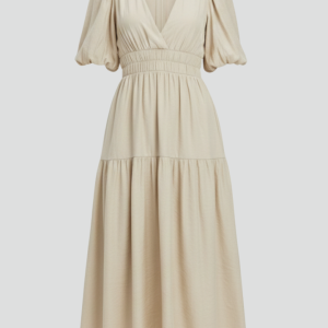 Women’s Midi Dress With V-neckline And Puff Sleeves