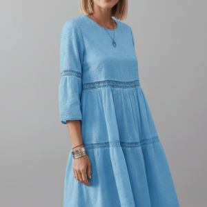 Women’s Midi Dress With Round Neckline And Long Sleeves