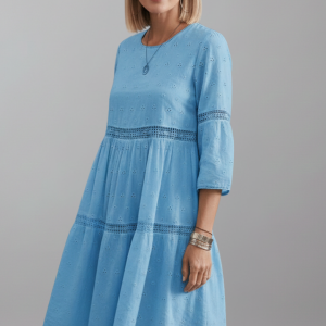 Women’s Midi Dress With Round Neckline And Long Sleeves