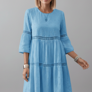 Women’s Midi Dress With Round Neckline And Long Sleeves