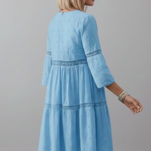 Women’s Midi Dress With Round Neckline And Long Sleeves
