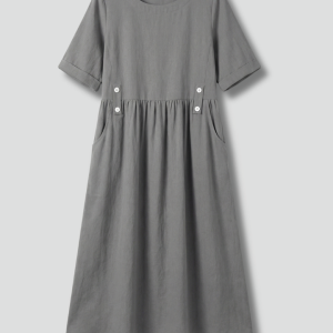 Women’s Midi Dress With Round Neckline And Loose Fit