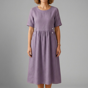Women’s Midi Dress With Round Neckline And Loose Fit