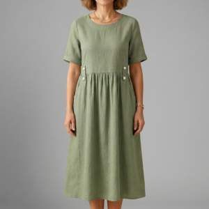 Women’s Midi Dress With Round Neckline And Loose Fit