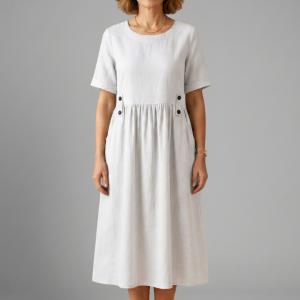 Women’s Midi Dress With Round Neckline And Loose Fit