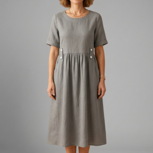 Women’s Midi Dress With Round Neckline And Loose Fit