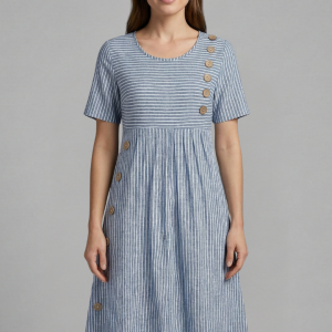 Women’s Midi Dress With V-neck And Button Detail
