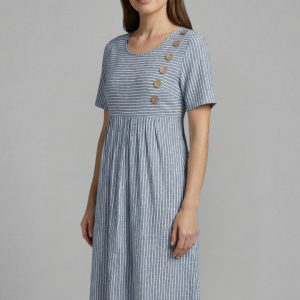 Women’s Midi Dress With V-neck And Button Detail