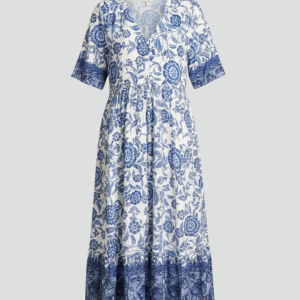 Women’s Midi Dress With V-neck And Short Sleeves