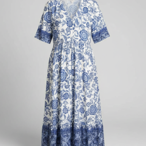 Women’s Midi Dress With V-neck And Short Sleeves