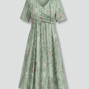 Women’s Midi Dress With V-neck And Short Sleeves