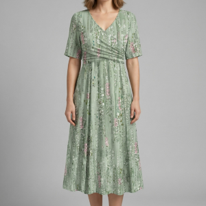 Women’s Midi Dress With V-neck And Short Sleeves