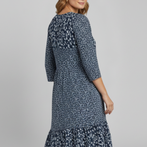 Women’s Midi Dress With V-neckline And Smocked Waist