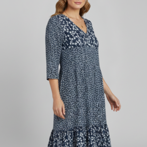 Women’s Midi Dress With V-neckline And Smocked Waist