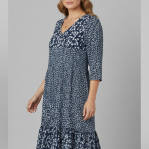 Women’s Midi Dress With V-neckline And Smocked Waist