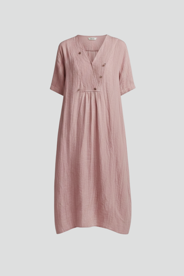 Women’s Midi Dress With V Neck And Short Sleeves