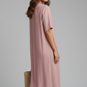 Women’s Midi Dress With V Neck And Short Sleeves