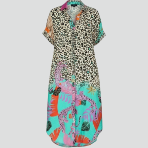 Women’s Midi Dress With V Neckline And Patterned Surface