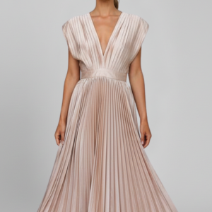 Women’s Midi Dress With V Neckline And Pleated Skirt