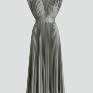 Women’s Midi Dress With V Neckline And Pleated Skirt