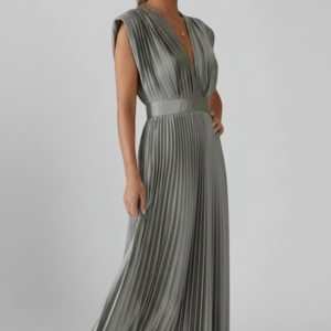 Women’s Midi Dress With V Neckline And Pleated Skirt