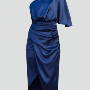 Women’s One Shoulder Midi Dress With Draped Waist
