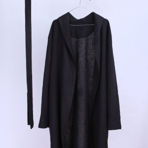 Mens Linen House Robe Juniper In Black Natural