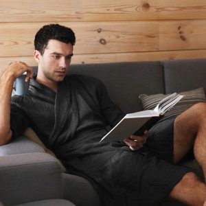Mens Linen House Robe Juniper In Black Natural