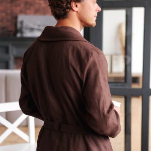Linen Robe For Men Natural Loungewear Brown Dressing