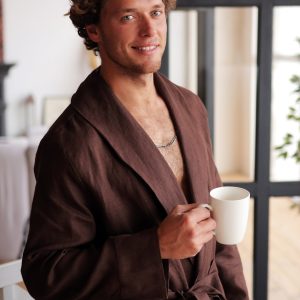 Linen Robe For Men Natural Loungewear Brown Dressing