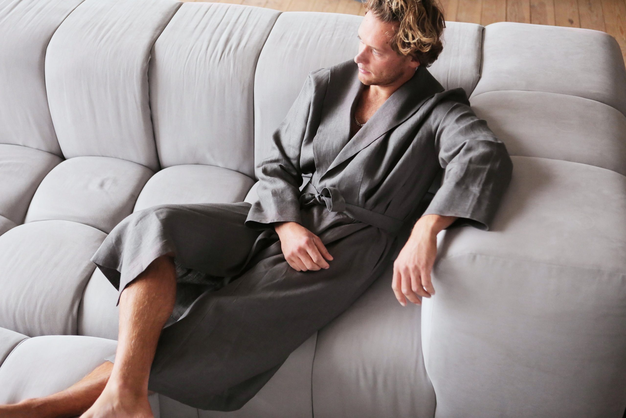 Linen Robe For Men Wedding Gift Hooded Handmade