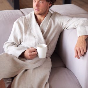 Linen Robe For Men Organic Spa Beige Dressing