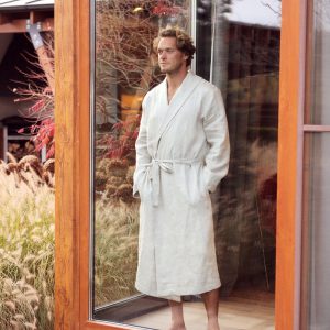 Linen Robe For Men Organic Spa Beige Dressing