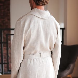 Linen Robe For Men Organic Spa Beige Dressing