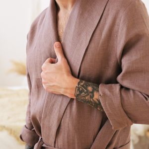 Mens Linen House Robe Juniper In Latte Natural