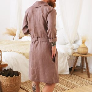 Mens Linen House Robe Juniper In Latte Natural