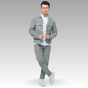 Men's Casual Jacket And Pants Set: Elastic Waist