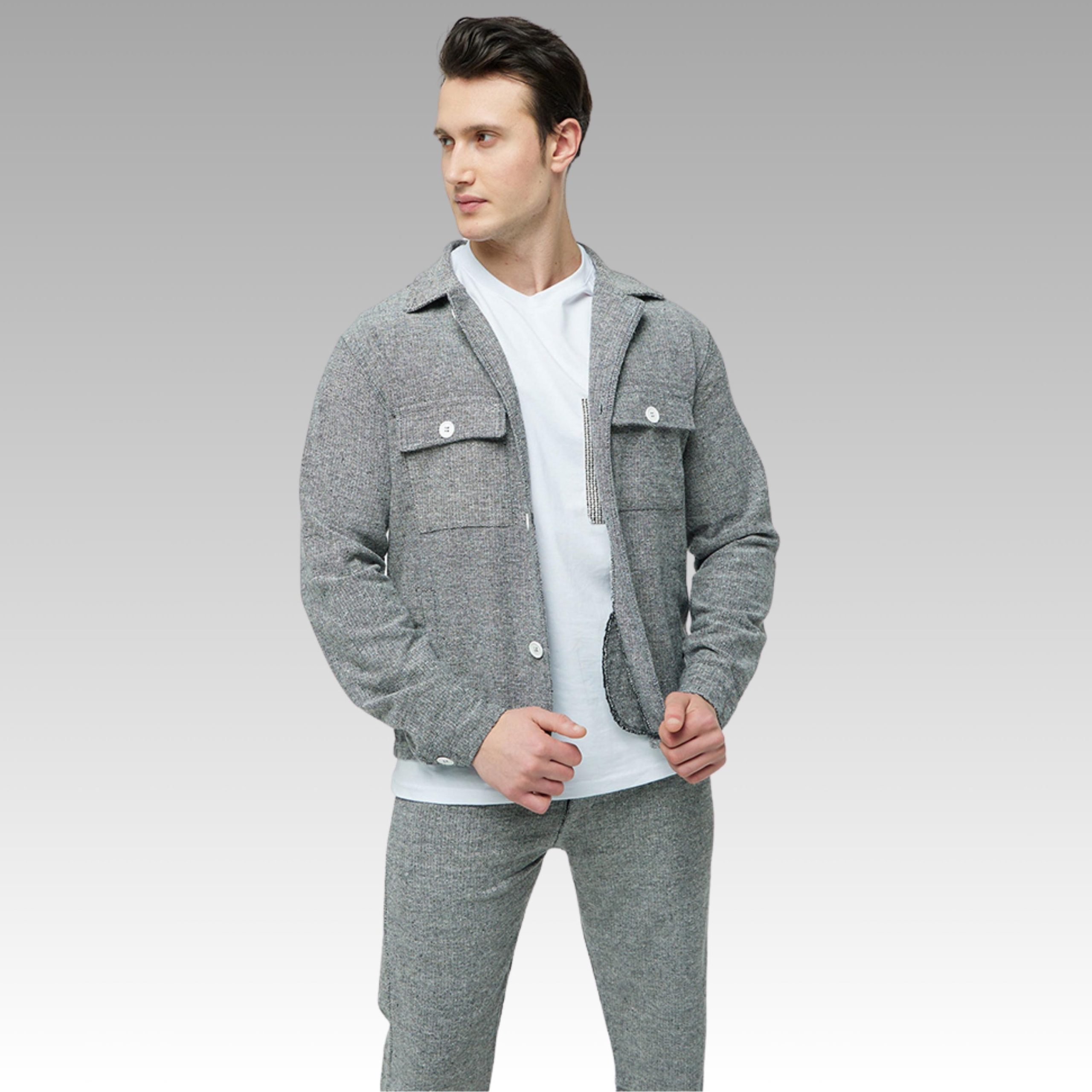 Men's Casual Jacket And Pants Set: Elastic Waist
