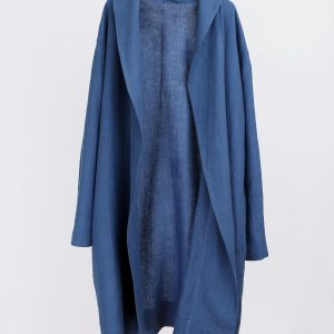 Men's Linen Bathrobe Juniper In Navy Blue Natural