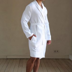 Mens White Linen Bathrobe Juniper Men's Natural Loungewear