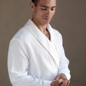 Mens White Linen Bathrobe Juniper Men's Natural Loungewear