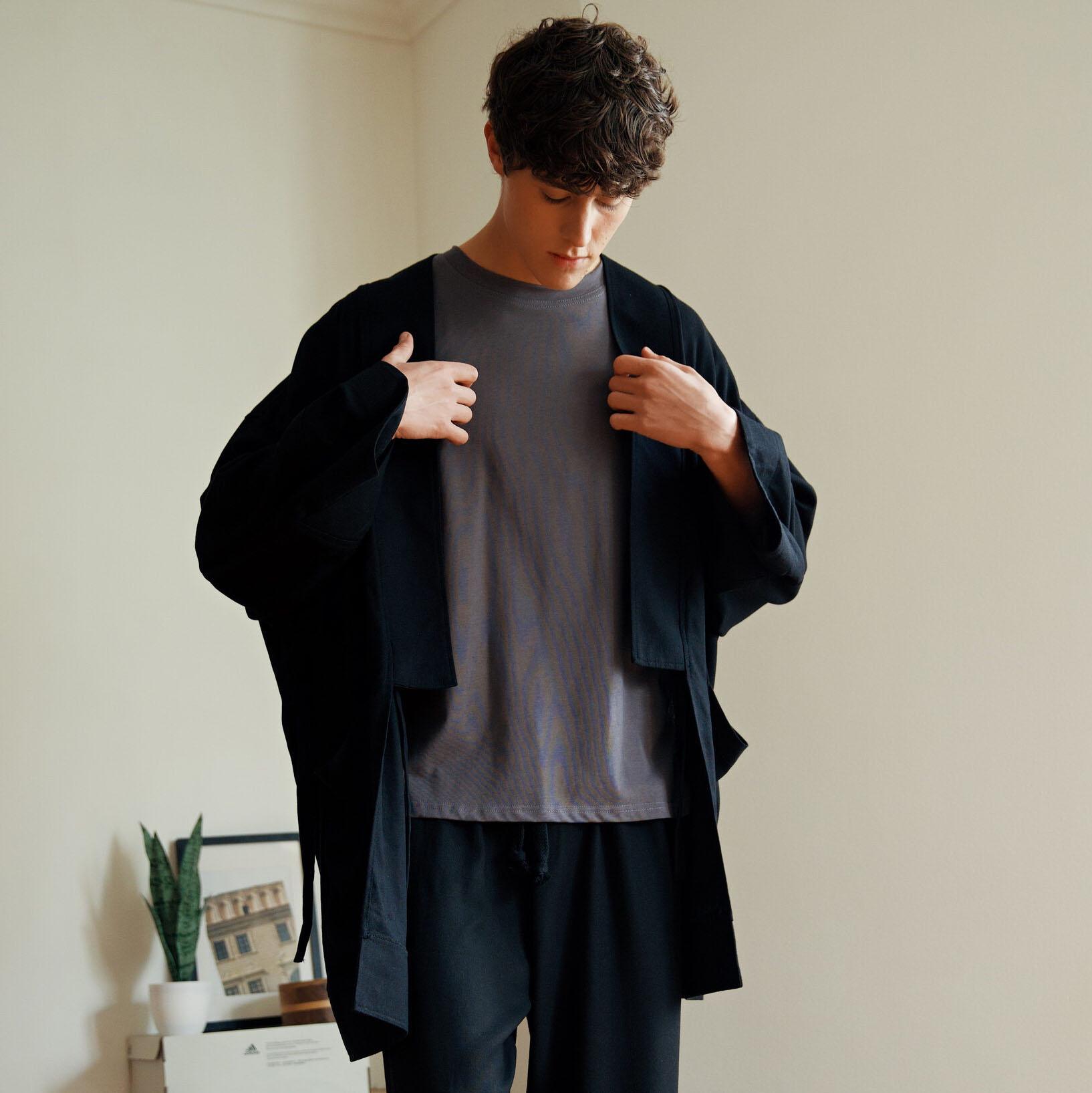 Black Oversized Haori Kimono Robe Unisex Linen Blend