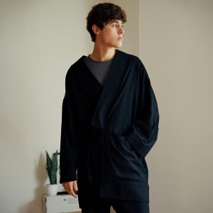 Black Oversized Haori Kimono Robe Unisex Linen Blend