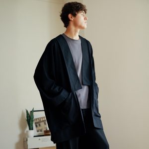 Black Oversized Haori Kimono Robe Unisex Linen Blend