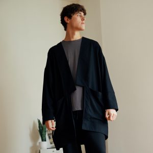 Black Oversized Haori Kimono Robe Unisex Linen Blend