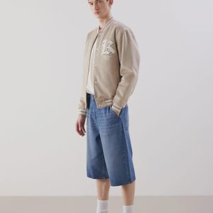 Men's Suede Bomber Jacket: College Style Lined Interior